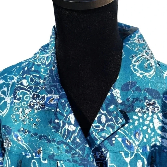 Chicos Womens Button Up Blue/ Aqua/ White Jacket in Size 0 - Picture 4 of 14